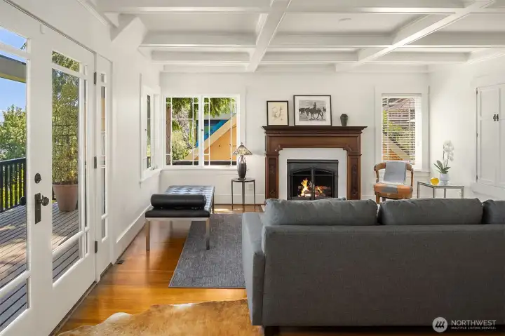 Classic coffered detailing meets light-filled, open concept design. Classic coffered detailing meets light-filled, open concept design.