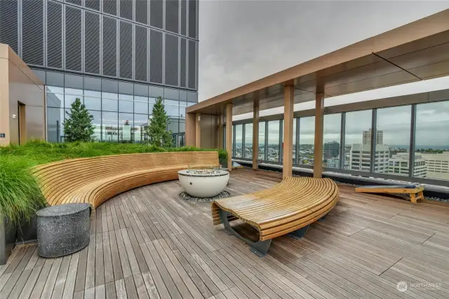 Rooftop seating around the firepit to take in the MT Rainier & southern views