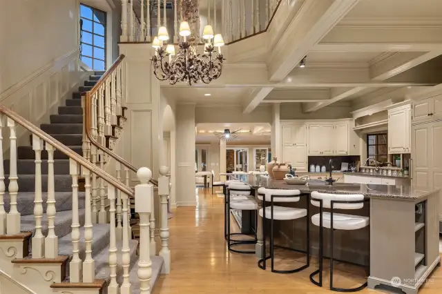 Main Kitchen with stairway to upper floor