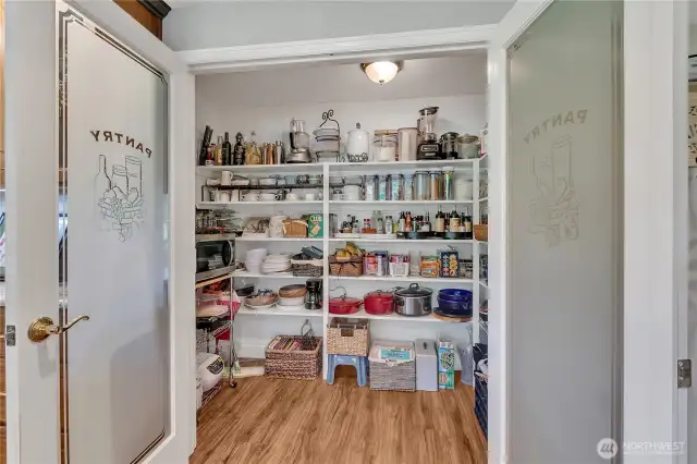 You HAD to see this walk-in pantry with shelving on three sides!!