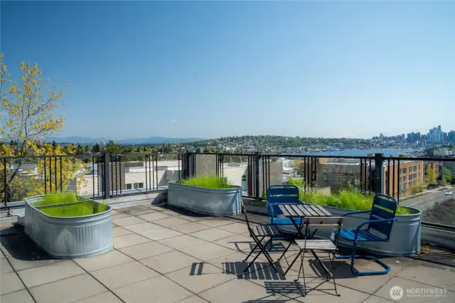 Roof top deck with unlocked views of Lake Union