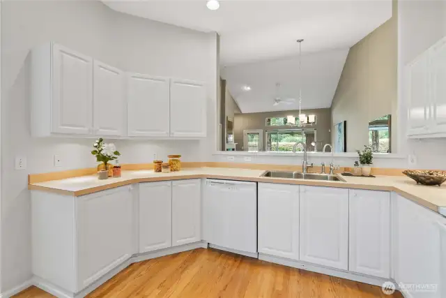 Kitchen counters provide ample space for all your meal prep needs.