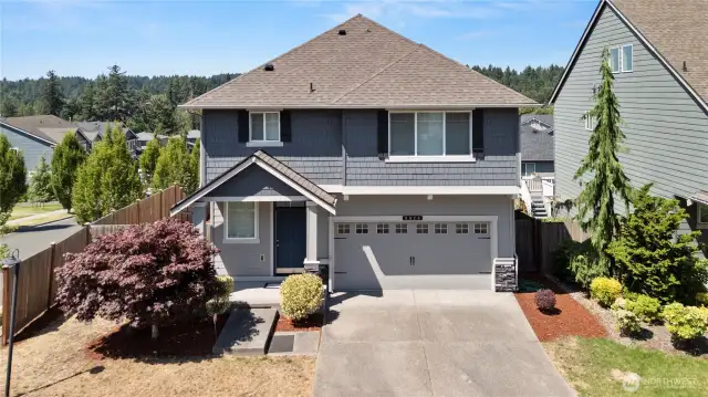 Front porch and double garage