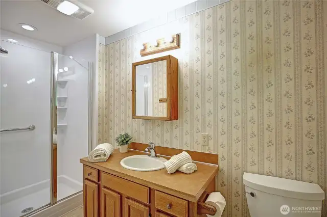 Primary Bath with renovated walk in shower.