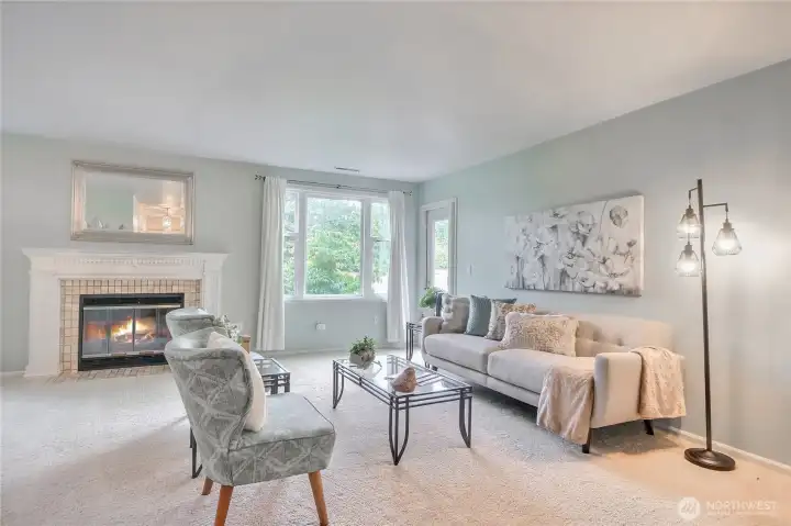 Living room and cozy fireplace