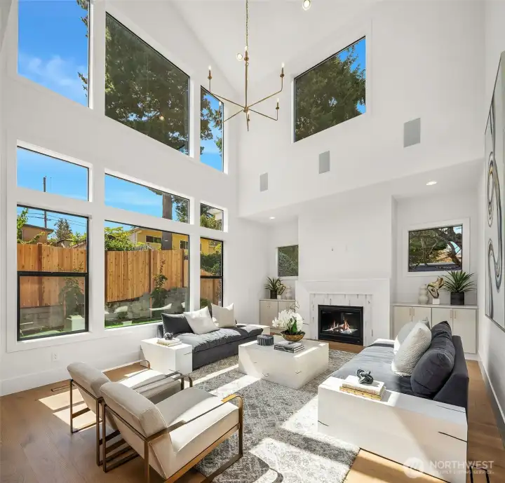 2 story great room that overlooks the private backyard