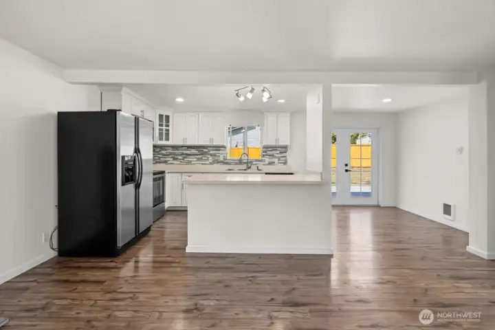 Kitchen island with wine/beverage cooler underneath