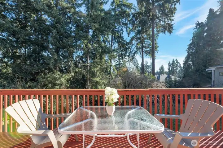 Enjoy back yard on deck
