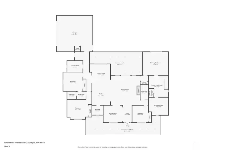 Layout of home with estimated measurements of each space.