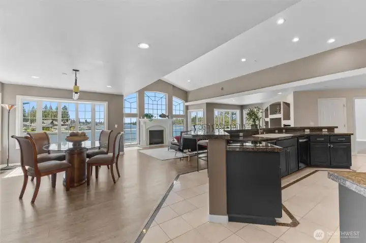 Great room open concept with large 20-foot island vaulted ceilings Views from anywhere in the room
