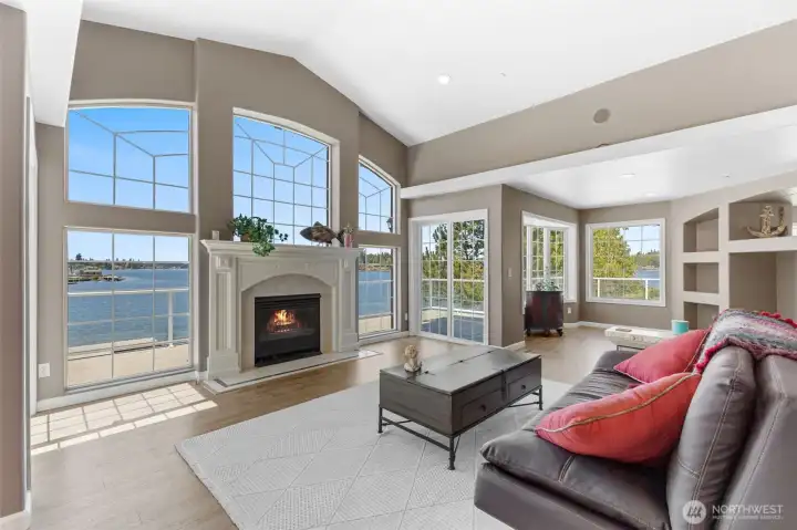 Living room with vaulted ceilings