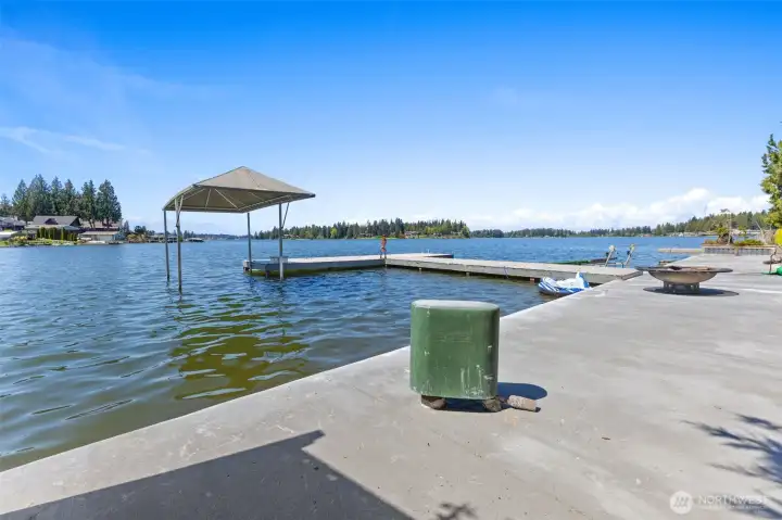 Large concrete patio at the lake with sun all day