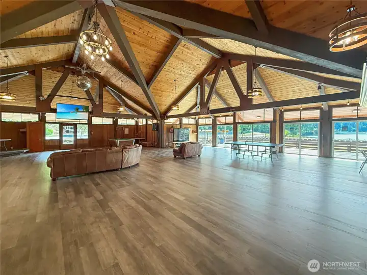 club house with lake views