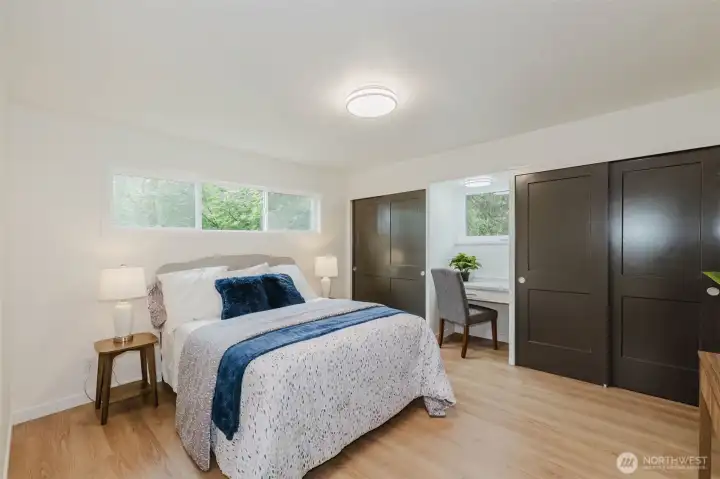 Primary bedroom, with double closets and built in vanity.