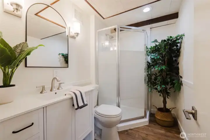 Separate living space bathroom.
