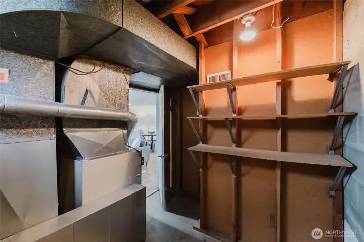 Furnace room, with storage space.