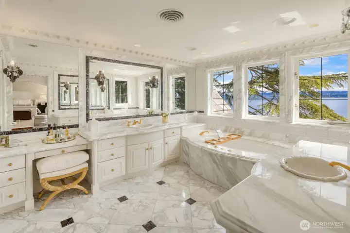 Soak in the lake views in your primary bath retreat. Soak in the lake views in your primary bath retreat.