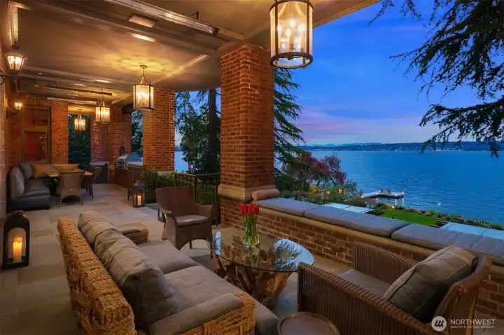 Lovely lower deck with outdoor heaters and a built-in grill sets the stage for beautiful gatherings. Lovely lower deck with outdoor heaters and a built-in grill sets the stage for beautiful gatherings.