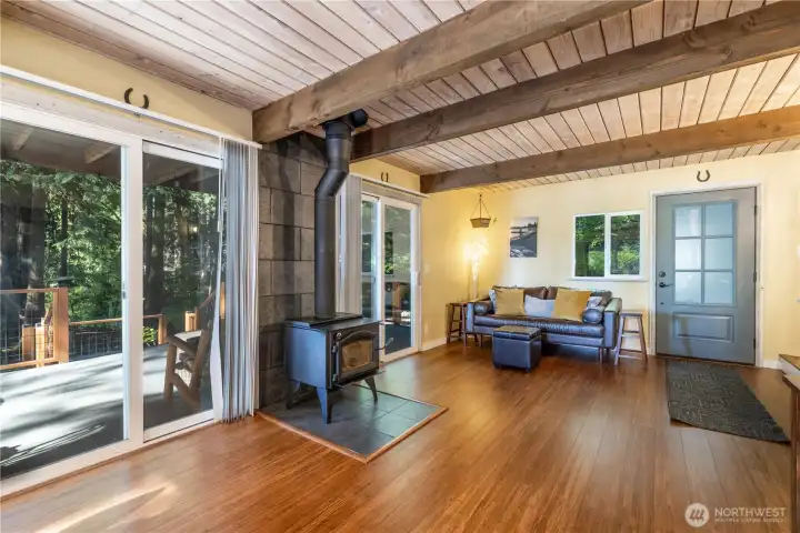Gorgeous bamboo flooring installed and newer woodstove