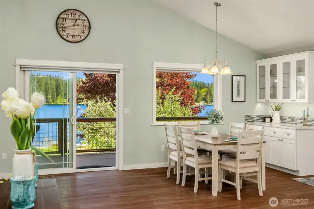 Dining Area with Built-in Buffet with Glass Cabinets