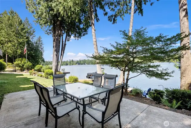 Lakeside patio is the perfect spot for dining al fresco
