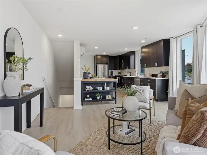 The open living/dining space offers generous room for entertaining.