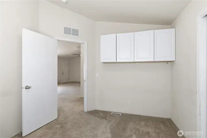 second bedroom with built in storage