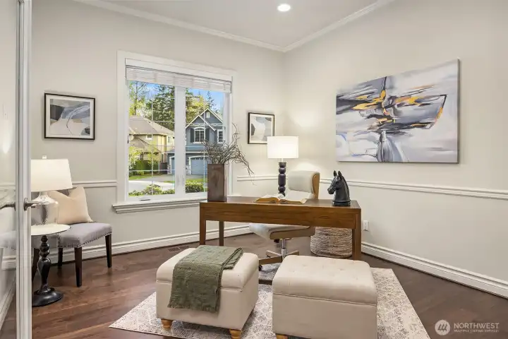 A private office provides a quiet and functional workspace for remote work or study.