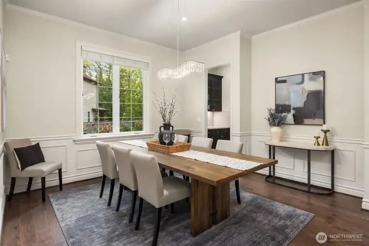 A formal dining room creates the perfect backdrop for hosting memorable dinners.