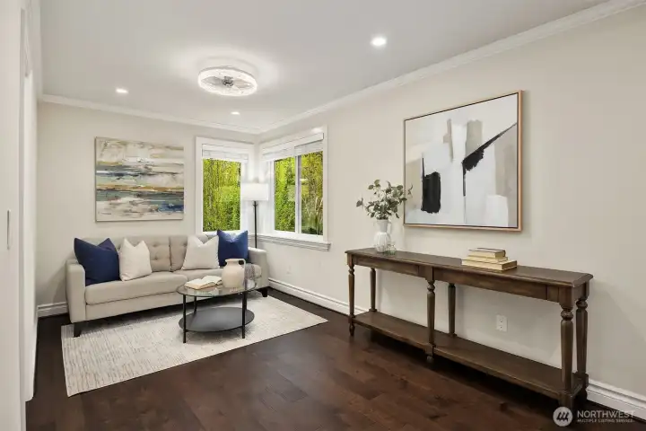 An inviting reading nook creates the perfect corner for quiet moments.