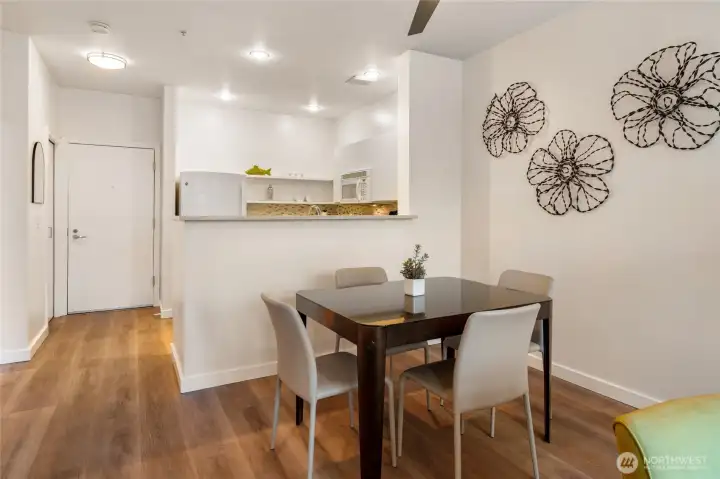 No cramped dining space here! There's plenty of room for a full dining set so you can host friends and dinner parties with ease. No cramped dining space here! There's plenty of room for a full dining set so you can host friends and dinner parties with ease.