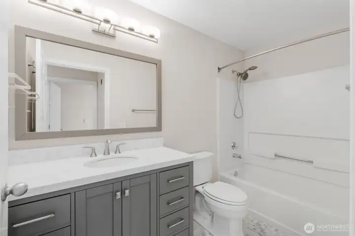 Main bath updated: new vanity, new flooring