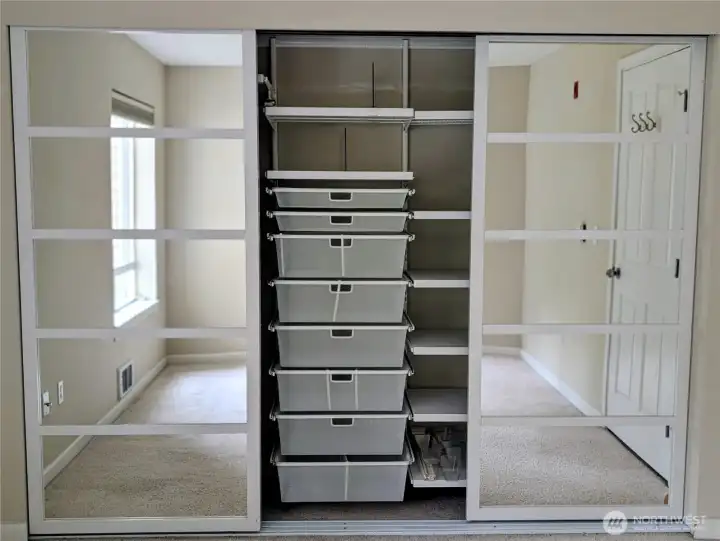 Closet Space in 2nd bedroom has custom Elfa organizers