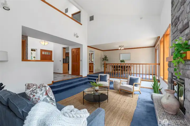 Here you can truly see the uniqueness of the floorplan, including the open living room to dining room and upper level hallway. Here you can truly see the uniqueness of the floorplan, including the open living room to dining room and upper level hallway.