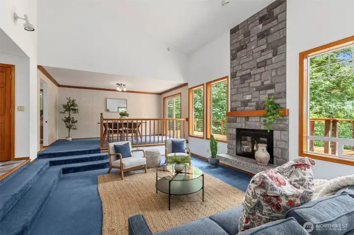 All of these windows, wood millwork, stone and colors truly make it feel like the nature outdoors is also indoors. All of these windows, wood millwork, stone and colors truly make it feel like the nature outdoors is also indoors.