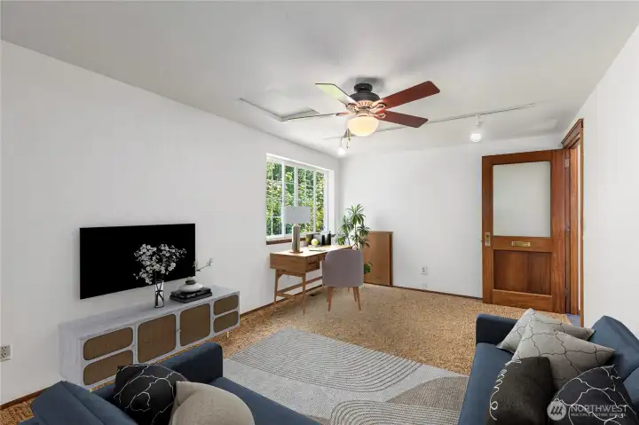 This is a virtual staging of the large upstairs bonus room. This is a virtual staging of the large upstairs bonus room.