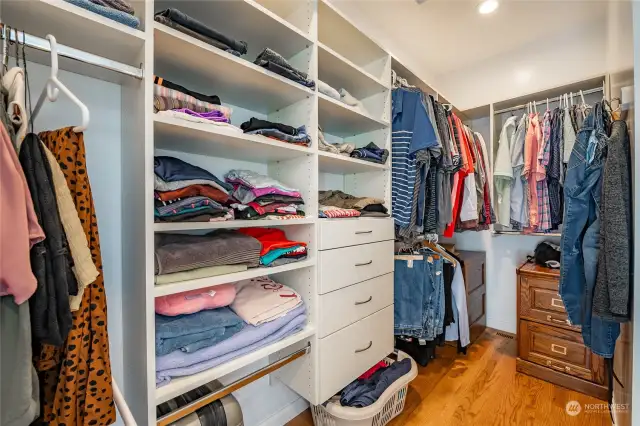 Walk-in closet in primary bedroom.