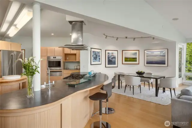 The kitchen island comes in handy for entertaining.