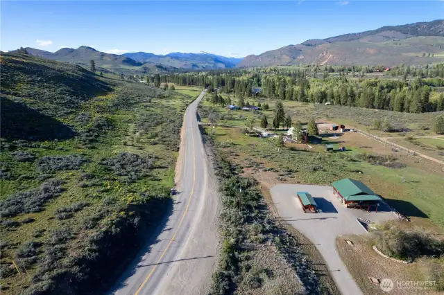 Paved County road West Chewuch is only 1.5 miles from old west Winthrop! Grab your Ice cream cone and stroll the boardwalk.