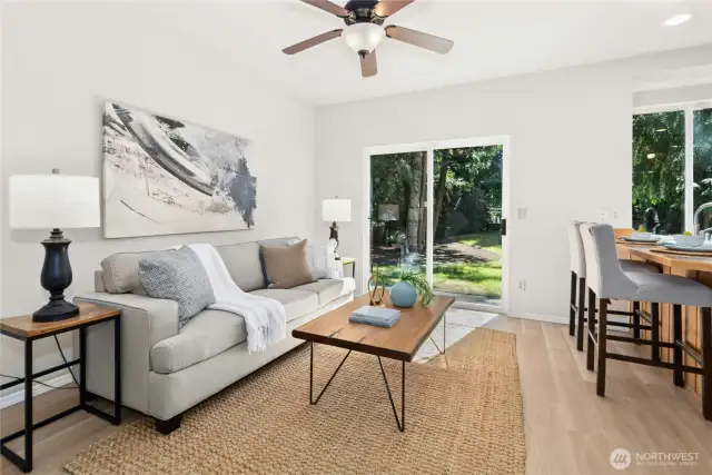 Open room from kitchen perfect for entertaining and easy access to backyard.