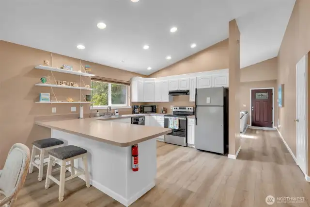 Bar seating at the kitchen counter