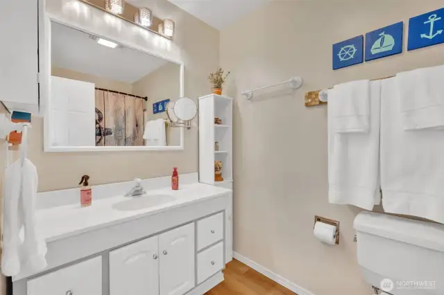 Primary bathroom in the primary suite