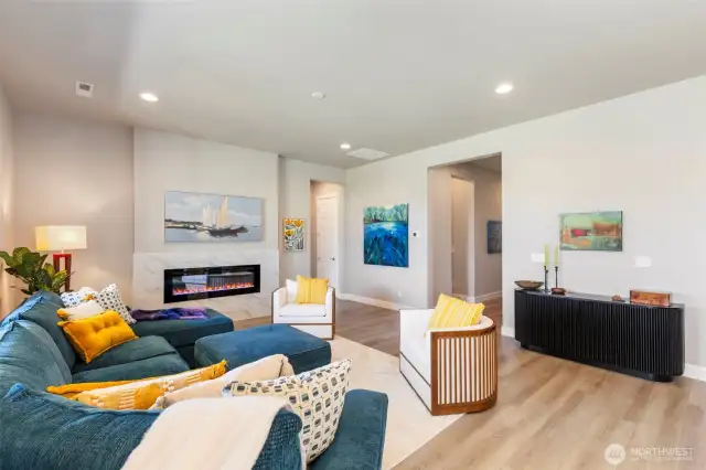 Open living spaces - the fireplace is electric