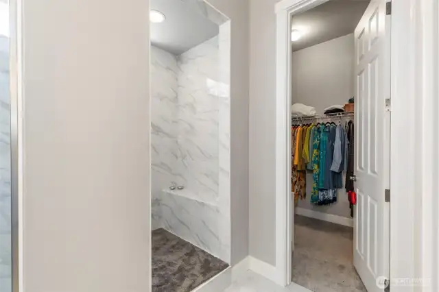 Walk-in shower and walk-in closet