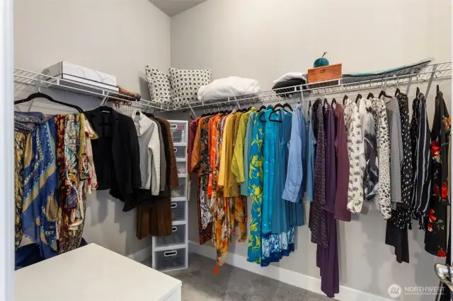 Primary walk-in closet angle 1