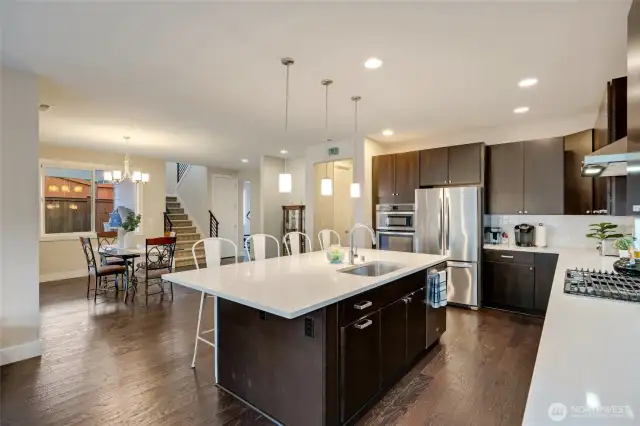 View from kitchen into the dining area.