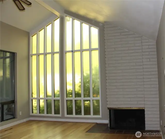 Formal living room with Cathedral windows.