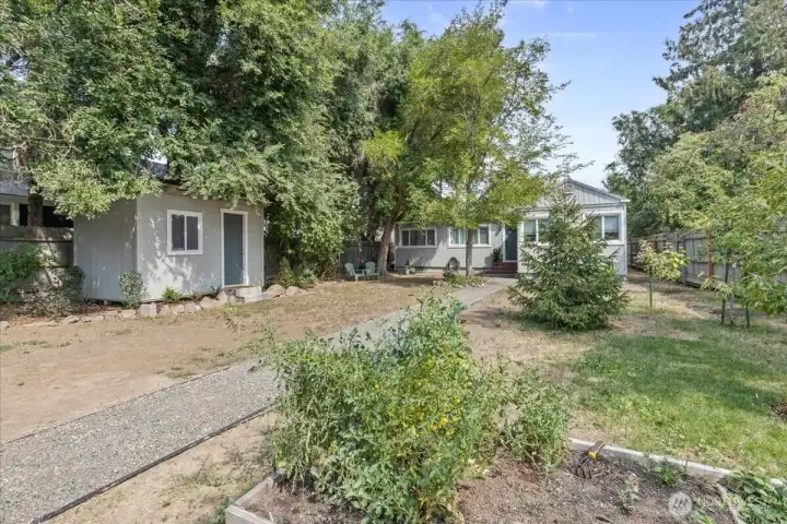 Garden space with mature fruit trees and shade to keep cool