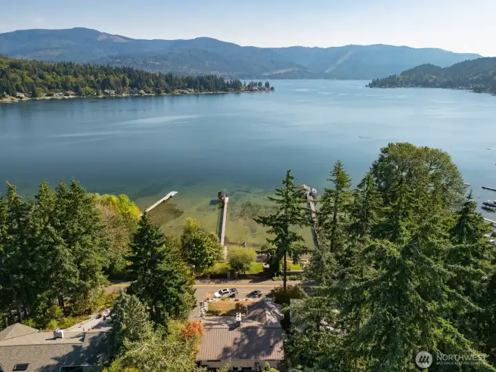 Nice drone shot above the home looking south above the Lake.