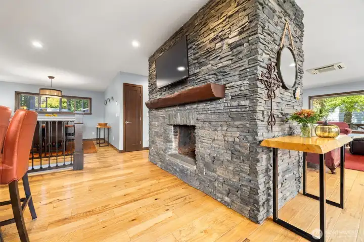 Another view of the fine workmanship on this custom fireplace .